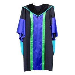 Customized doctoral degree graduation robe. Engineering doctoral degree graduation robe. Blue lining with sky blue edge shawl. Black, dark blue and green lining graduation robe. S&T DENG Hong Kong Metropolitan University graduation robe Graduation Gown De Customized doctoral degree graduation robe. Engineering doctoral degree graduation robe. Blue lining with sky blue edge shawl. Black, dark blue and green lining graduation robe. S&T DENG Hong Kong Metropolitan University graduation robe Graduation Gown De